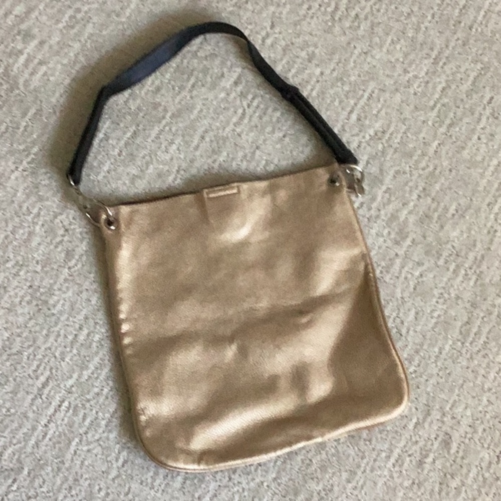 Gold and Black Shoulder Bag with Metallic Finish